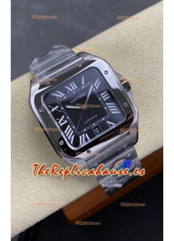 Reloj Cartier Santos De Cartier 904L de acero con esfera negra, réplica de alta calidad, 40 mm