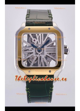Reloj Santos De Cartier Superclon con esfera esqueletizada y caja bicolor
