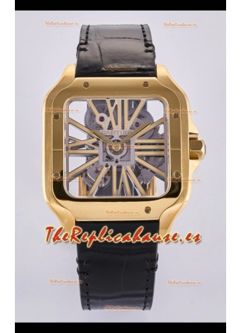 Reloj Santos De Cartier Superclon con esfera esqueletizada y caja de oro rosa