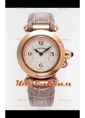 Reloj Pasha De Cartier con caja de oro rosa de 30 mm, réplica de alta calidad