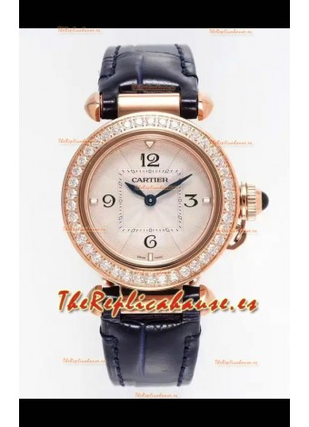 Reloj Pasha De Cartier con caja de oro rosa de 30 mm, réplica de alta calidad