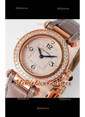 Reloj Pasha De Cartier con caja de oro rosa de 30 mm, réplica de alta calidad