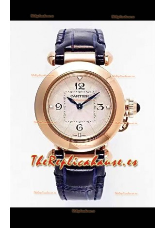 Reloj Pasha De Cartier con caja de oro rosa de 30 mm, réplica de alta calidad