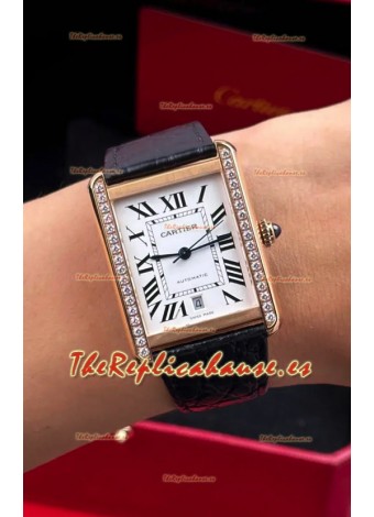 Reloj Cartier Tank Solo Suizo Automatico de 31 mm, oro rosa, diamantes, superclon