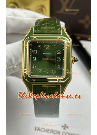 Reloj Santos Dumont Superclon de 31 mm, oro amarillo y esfera verde