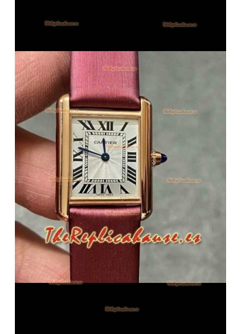 Cartier Tank Louis 22 mm, movimiento de cuarzo suizo, correa rosa, caja de oro