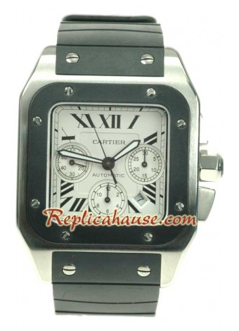 Cartier Santos 100 Suizo Cronógrafo Reloj - Correa de Goma