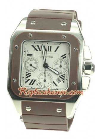 Cartier Santos 100 Suizo Cronógrafo Reloj - Correa de Goma