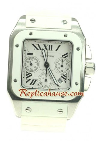 Cartier Santos 100 Suizo Cronógrafo Reloj - Correa de Goma