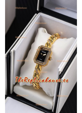 Reloj Chanel Premiere Galon con diamantes dorados y mecanismo de cuarzo suizo 