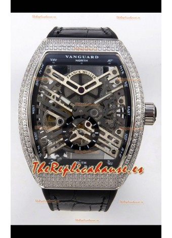 Reloj Franck Muller V45 Tourbillon Skeleton de acero con diamantes, superclon