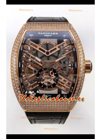 Reloj Franck Muller V45 Tourbillon Skeleton de oro rosa con diamantes, superclon