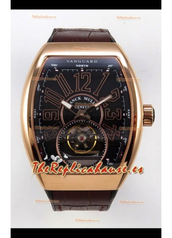 Reloj Franck Muller V45 Tourbillon Oro Rosa Esfera Negra Correa Negra Superclon