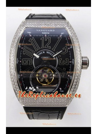 Reloj Franck Muller V45 Tourbillon de acero inoxidable con diamantes, réplica perfecta