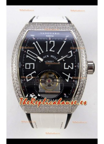 Reloj Franck Muller V45 Tourbillon de acero inoxidable con diamantes, réplica perfecta
