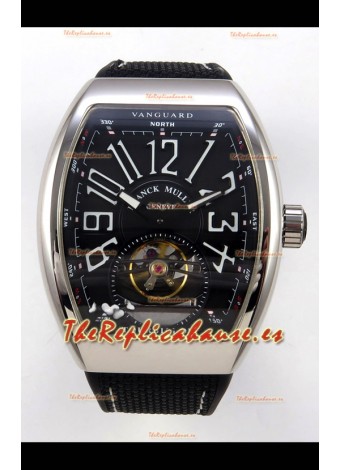Reloj Franck Muller V45 Tourbillon de acero inoxidable con diamantes y correa de nailon, réplica perfecta