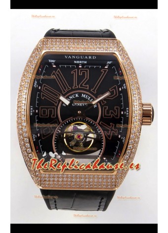 Reloj Franck Muller V45 Tourbillon Oro Rosa Diamantes Correa Negra Superclon