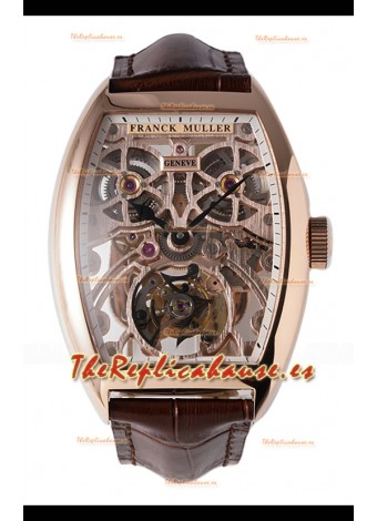 Reloj Franck Muller Fast Tourbillon con correa marrón y oro rosa, superclon