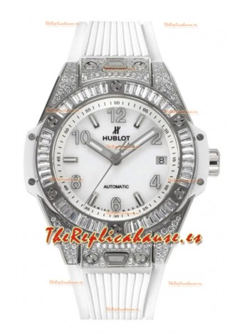 Reloj Hublot Big Bang One Click con moissanita, caja engastada, superclon y esfera blanca