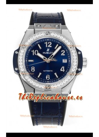 Reloj Hublot Big Bang One Click con bisel de moissanita, superclon y esfera azul