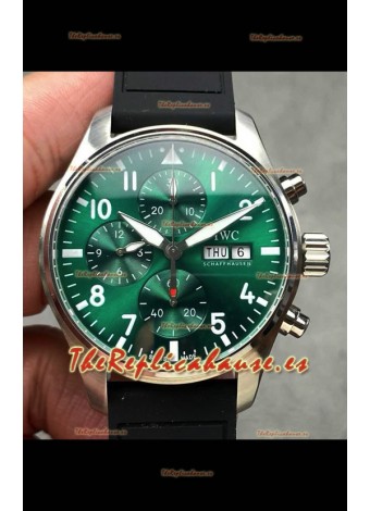 Reloj IWC PILOT'S Cronógrafo con esfera verde y correa de caucho, réplica perfecta