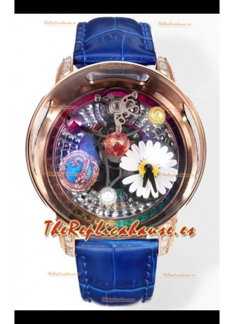 Reloj réplica suizo Jacob & CO Astronomia G-Dragon con correa azul y tourbillon en oro rosa