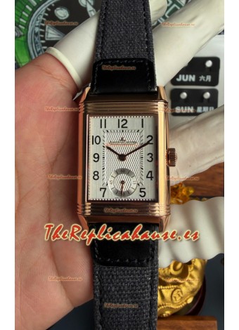 Reloj Jaeger-LeCoultre Reverso Tribute Duoface con esfera blanca y gris, superclon