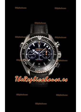 Reloj Omega Speedmaster Planet Ocean con esfera negra y correa de cuero, superclon