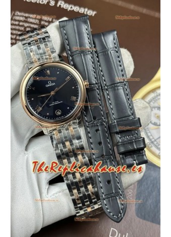 Reloj Omega De Ville automático de 34 mm con esfera azul y caja bicolor, réplica exacta
