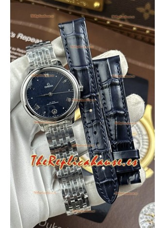 Reloj Omega De Ville automático de 34 mm con esfera azul y caja de acero, réplica exacta