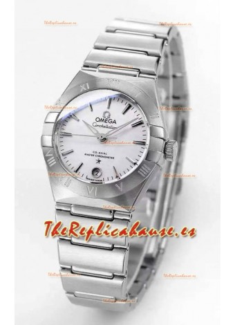 Reloj Omega Constellation automático de 29 mm con esfera blanca y acero inoxidable, superclon