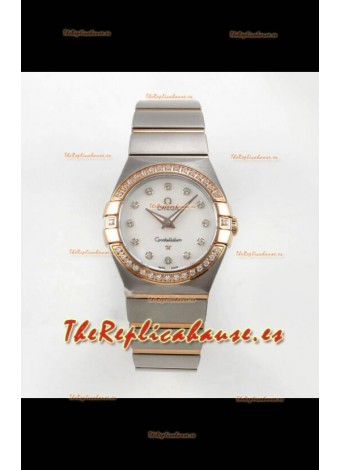 Reloj Omega Constellation Superclon de 28 mm, bicolor oro rosa, esfera perlada, cuarzo