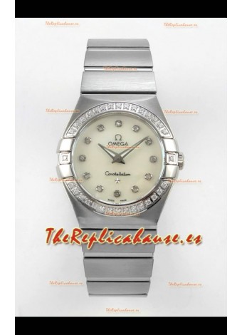Reloj Omega Constellation de 28 mm con esfera perlada y movimiento de cuarzo, superclon