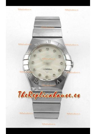 Reloj Omega Constellation de 28 mm con esfera texturizada perlada y movimiento de cuarzo, superclon