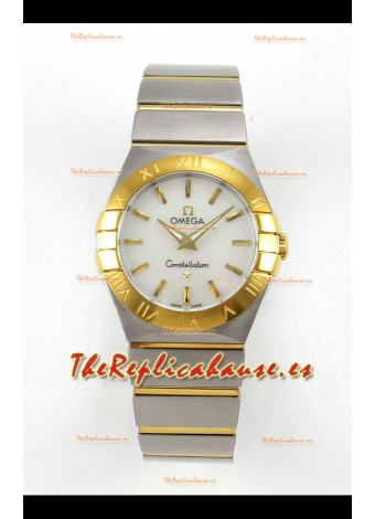 Reloj Omega Constellation Superclon de 28 mm, bicolor, oro amarillo, esfera perlada, cuarzo