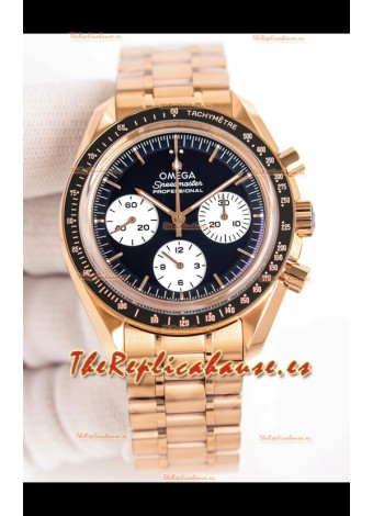 Reloj Omega Speedmaster Moonwatch de oro rosa con esfera negra, superclon