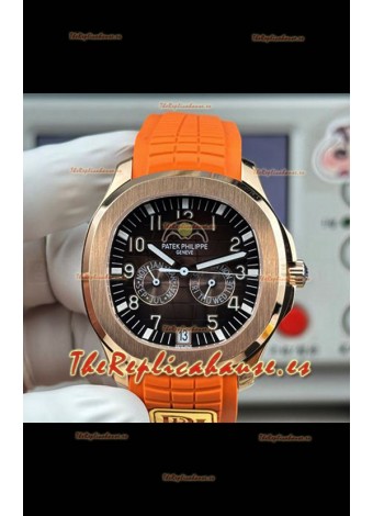 Reloj réplica suizo Patek Philippe Aquanaut 5261 de oro rosa con esfera marrón