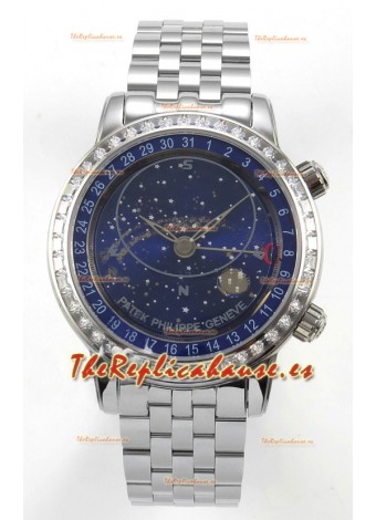 Reloj Patek Philippe Grand Complications 6102 con esfera azul y correa de acero, réplica de alta calidad