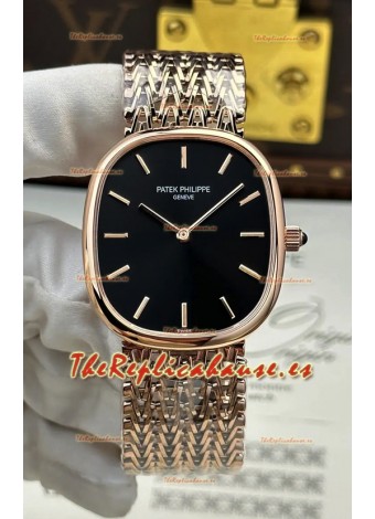 Reloj Patek Philippe Golden Ellipse 5738/1R-001 de oro rosa con esfera negra, superclon