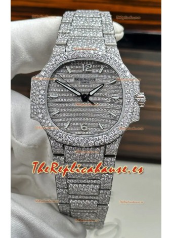Patek Philippe Nautilus 7118/1450G-001 35 mm Caja y esfera personalizadas de moissanita