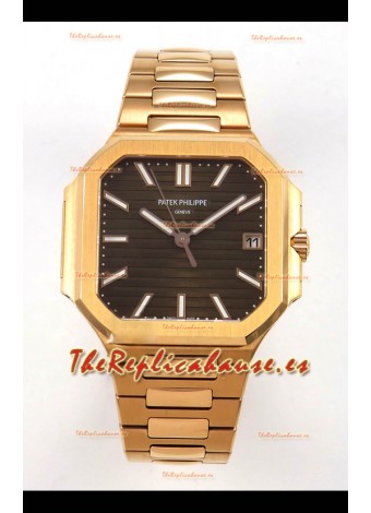 Reloj réplica suizo Patek Philippe Cubitus 7128 con caja de oro rosa y esfera marrón