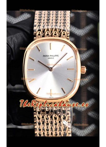 Reloj Patek Philippe Golden Ellipse 5738/1R-001 con esfera de acero y oro rosa, superclon