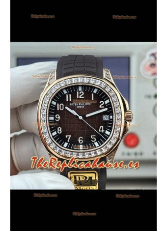 Reloj Patek Philippe Aquanaut 5167 con esfera marrón, diamantes y bisel, réplica exacta