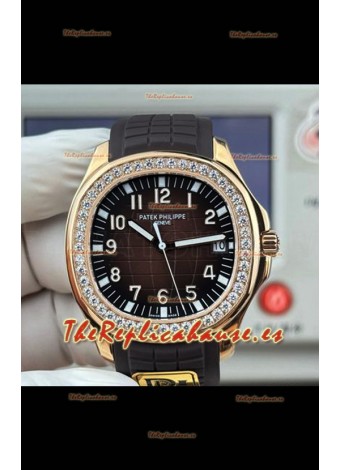 Reloj Patek Philippe Aquanaut 5167 Superclon con correa negra y bisel de diamantes