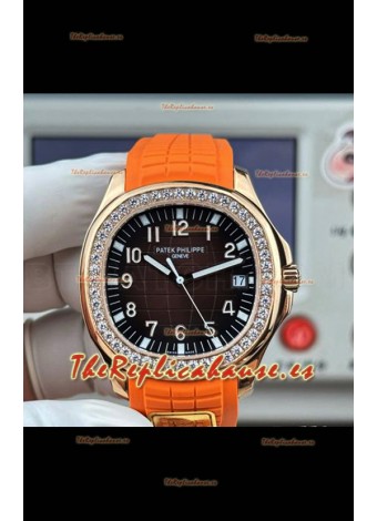 Reloj Patek Philippe Aquanaut 5167 con correa naranja, diamantes y bisel, réplica excepcional