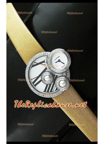 Perles de Cartier Reloj Suizo para Señoras  en Acero Inoxidable Correa en Oro