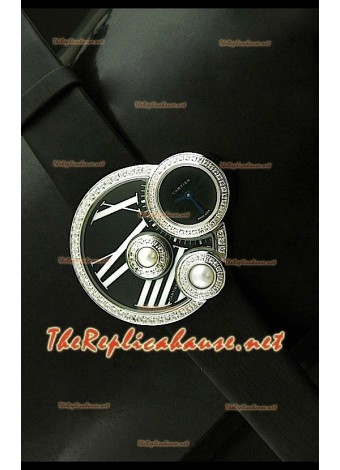 Perles de Cartier Reloj Suizo para Señoras en Acero Inoxidable y Esfera de color Negro