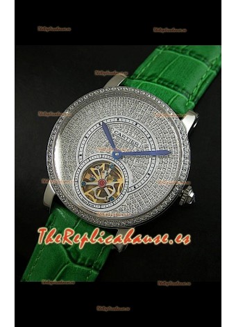 Reloj Turbillón Cartier Calibre con esfera de diamante y malla verde