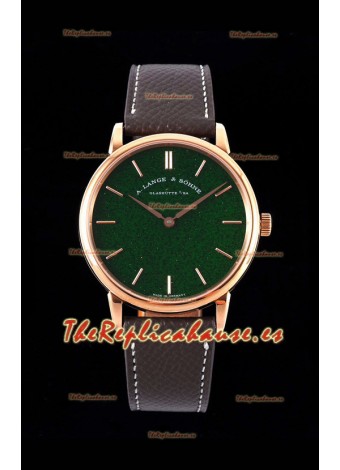 A.Lange & Sohne Saxonia Thin Reloj Réplica Suizo Caja en Oro Rosado Dial Verde Estrellada
