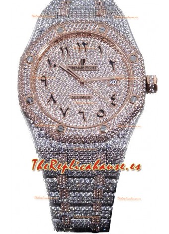 Audemars Piguet Royal Oak 15400 Iced Out Dial Árabe Caja en Oro Rosado Dos Tonos Reloj Réplica Suiza